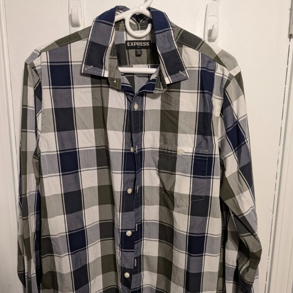 Express Men's Button Down Shirt Plaid Size L